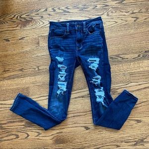 AE super skinny dark wash ripped jeans
